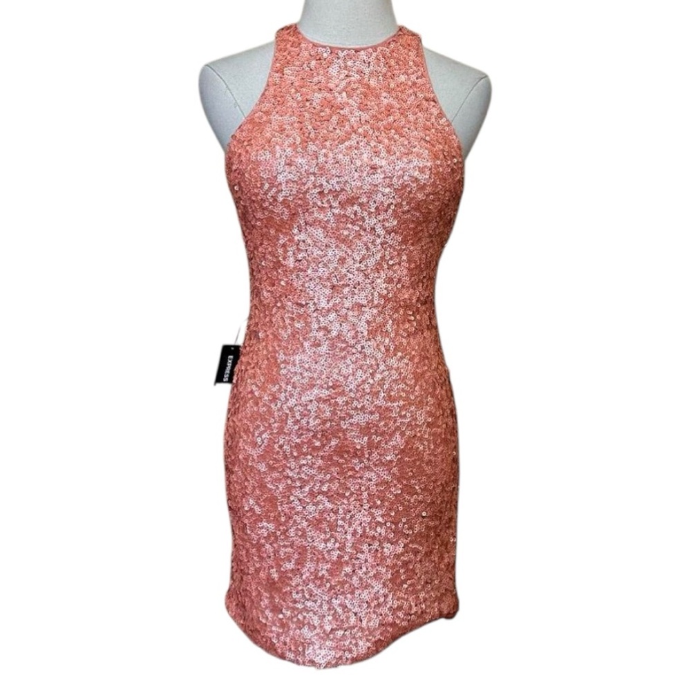 Coral Sequin Mini Dress